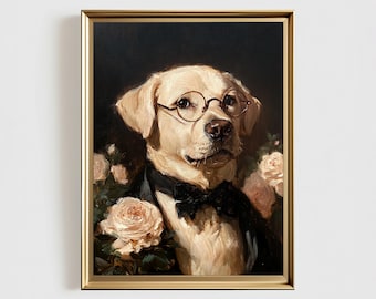 Labrador Retriever Pet Portrait Printable Wall Art, Dog Art, Dog Lover Gift, Labrador Painting, Dog Portrait, Vintage Labrador Portrait Art