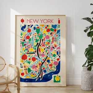 Arte de parede para impressão do mapa da cidade de Nova York, impressão artística da cidade de Nova York, mapa da cidade de meados do século, pôster de Nova York, decoração de casa, decoração de escritório, download digital
