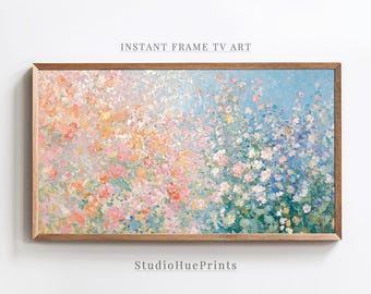 Frame tv-kunst lentebloemen, lente wilde bloemen veld tv-kunst, rustieke boerderij frame tv-kunst, bloemen landschap olieverfschilderij, decor cottagecore