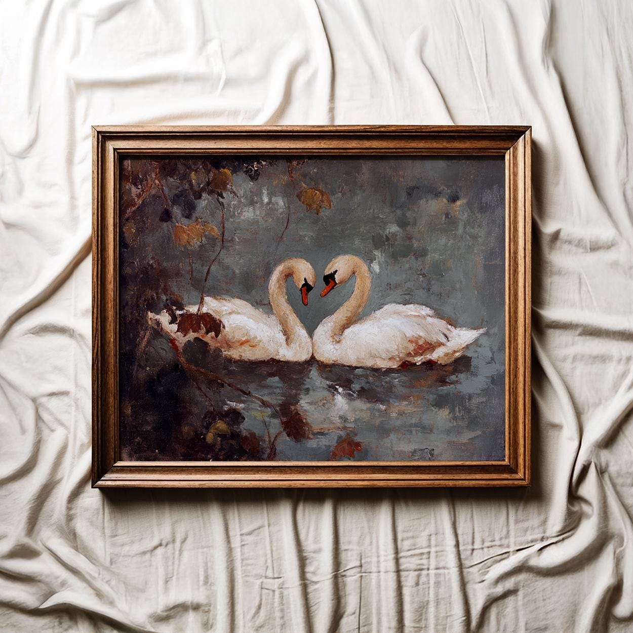 アートポスター　SWAN Printable Vintage Swan Art Antique Swan Oil Painting Rustic