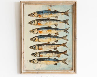 Sardines Print, Printable Wall Art, Sardines Painting, Sardine Poster, Vintage Sea Life Print, Kitchen Wall Art Decor, Digital Download