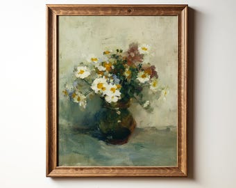 Vintage botanische bloemenprint, afdrukbare bloemen kunst aan de muur, humeurige neutrale bloem muur decor, rustiek Frans landdecor, digitale download