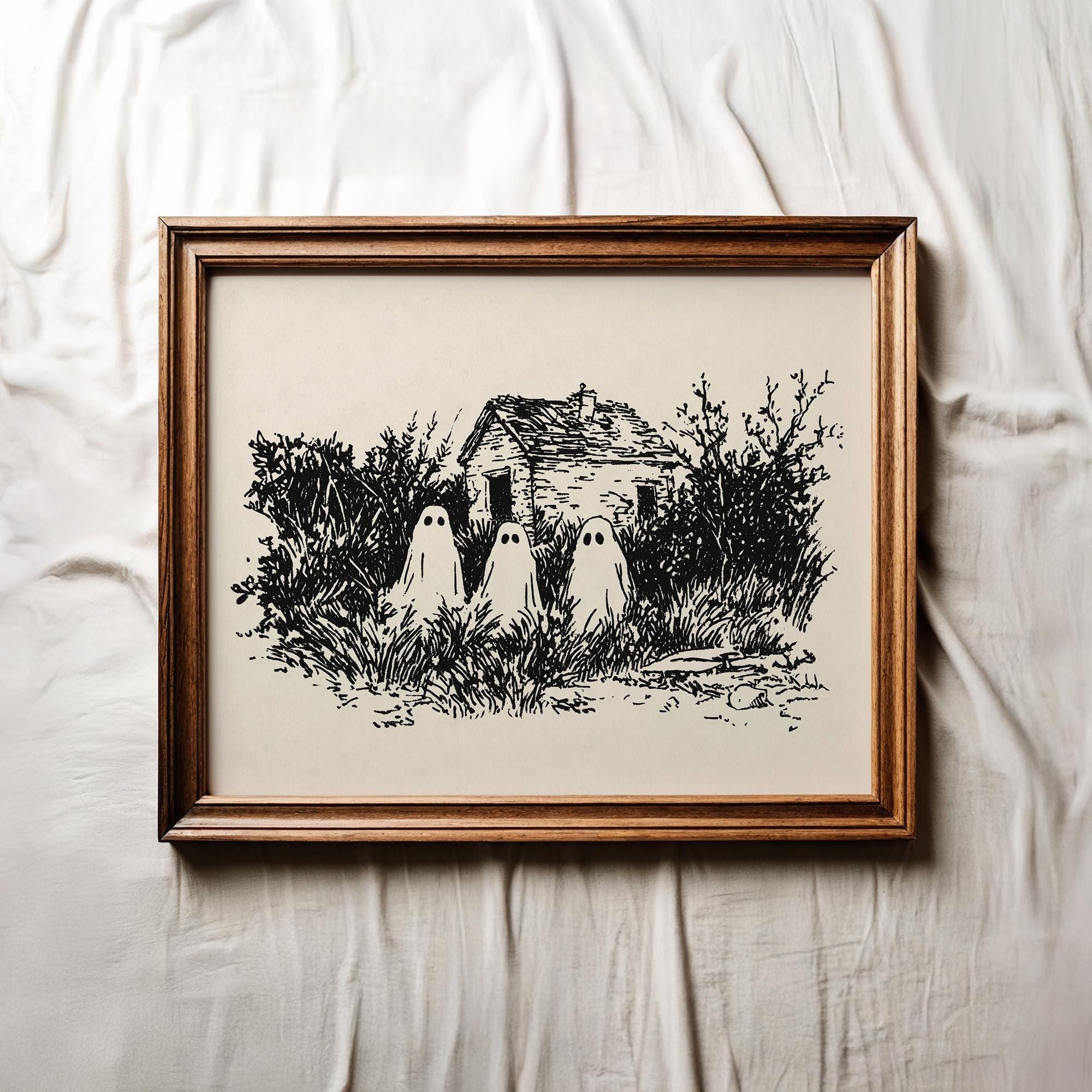 Vintage Ghost Sketch Printable Wall Art, Vintage Halloween Decor, Cute Ghost Print, Rustic Halloween Print, Dark Academia, Cottagecore Decor