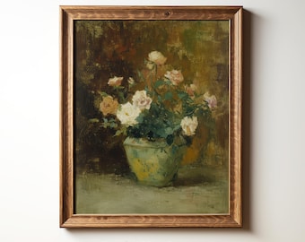 Vintage bloemenprint, afdrukbare bloemen muurkunst, rustiek boerderijdecor, humeurige neutrale bloemschilderij, Frans landdecor, digitale print