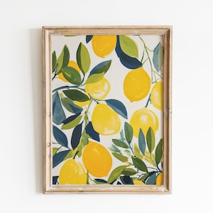 Lemons Printable Wall Art, Lemons Art Print, Botanical Wall Art, Kitchen Wall Art, Lemon Painting, Lemons Poster, Digital Download