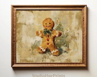 Vintage pepparkaksgubbe jultryck, rustik lantlig väggkonst (digital nedladdning)