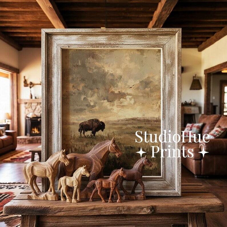 Vintage Bison Buffalo Printable Western Wall Art, Rustic Farmhouse ...