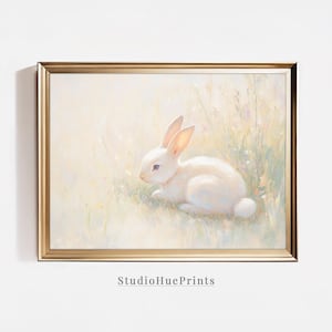 Pastel Bunny Painting Wall Art, Easter Rabbit PRINTABLE Wall Art, Spring Bunny Nursery Easter Home Decor, Vintage Easter Oil Painting Print