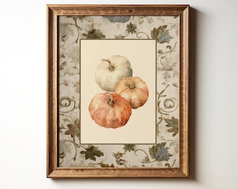 Arte de pared imprimible de calabaza vintage, pintura de acuarela de calabaza, decoración del hogar de otoño, arte de pared de otoño, impresión de cocina vintage, arte imprimible de otoño