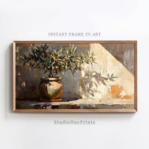 Olive Tree Painting Frame TV Art, Olive Tree Branches Art, Rustic Vintage Olive Tree Oil Painting Frame TV Art, Botanical Still Life TV Art
