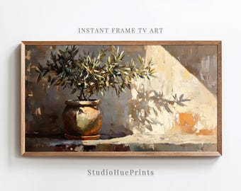 Olive Tree Painting Frame TV Art, Olive Tree Branches Art, Rustic Vintage Olive Tree Oil Painting Frame TV Art, Botanical Still Life TV Art