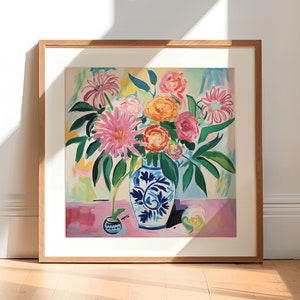 Arte de pared imprimible con jarrón de flores, arte de pared floral vintage, arte de pared con flores, arte de pared botánico, impresiones florales coloridas, descarga digital