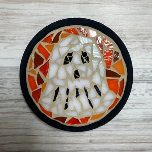 Halloween Błyszczący Biały Duch Pomarańczowy Czarny Jesień 4"x4"x1" Okrągły Mini Mozaika Szklana