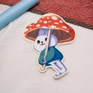 Bunny Chip with Mushroom Umbrella Sticker | Bunny Sticker | Cottagecore | Mushroom sticker