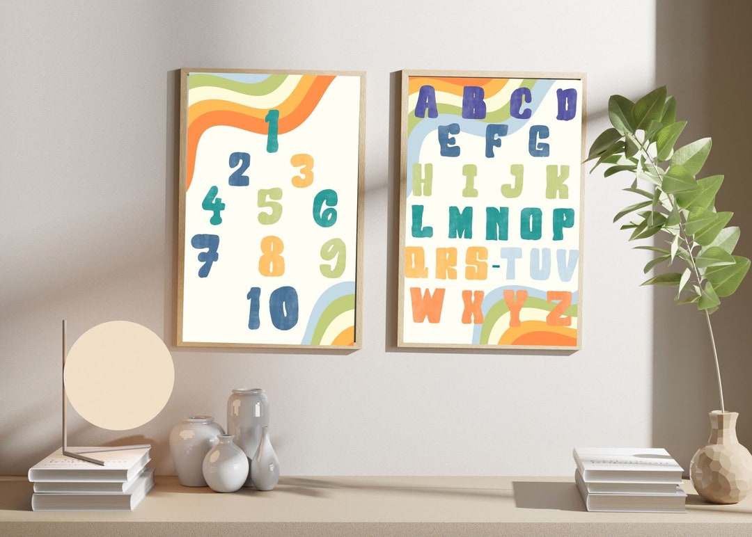 Set of 2 Kids Educational Poster Set Abc's & 123 Poster Set Kids Room