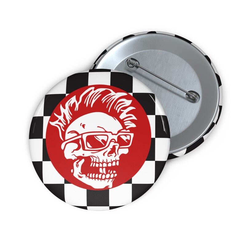 Punk Check Box Ska Punk Button Rockabilly Punk Accessory Pin Checkerboard Skull Badge ...