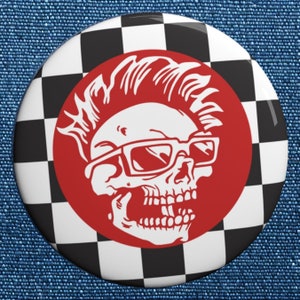 Ska Punk Button rockabilly punk accessory pin Checkerboard Skull badge 2 tone gift for punk button for punk style aesthetic ska punk style