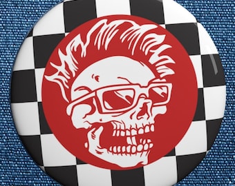 Ska Punk Button rockabilly punk accessory pin Checkerboard Skull badge 2 tone gift for punk button for punk style aesthetic ska punk style