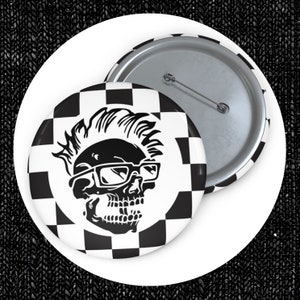 SKA Punk Button rockabilly punk rock pin Checkerboard ska Skull Pin for jacket 2 tone gift black & white punk button for punk style fashion