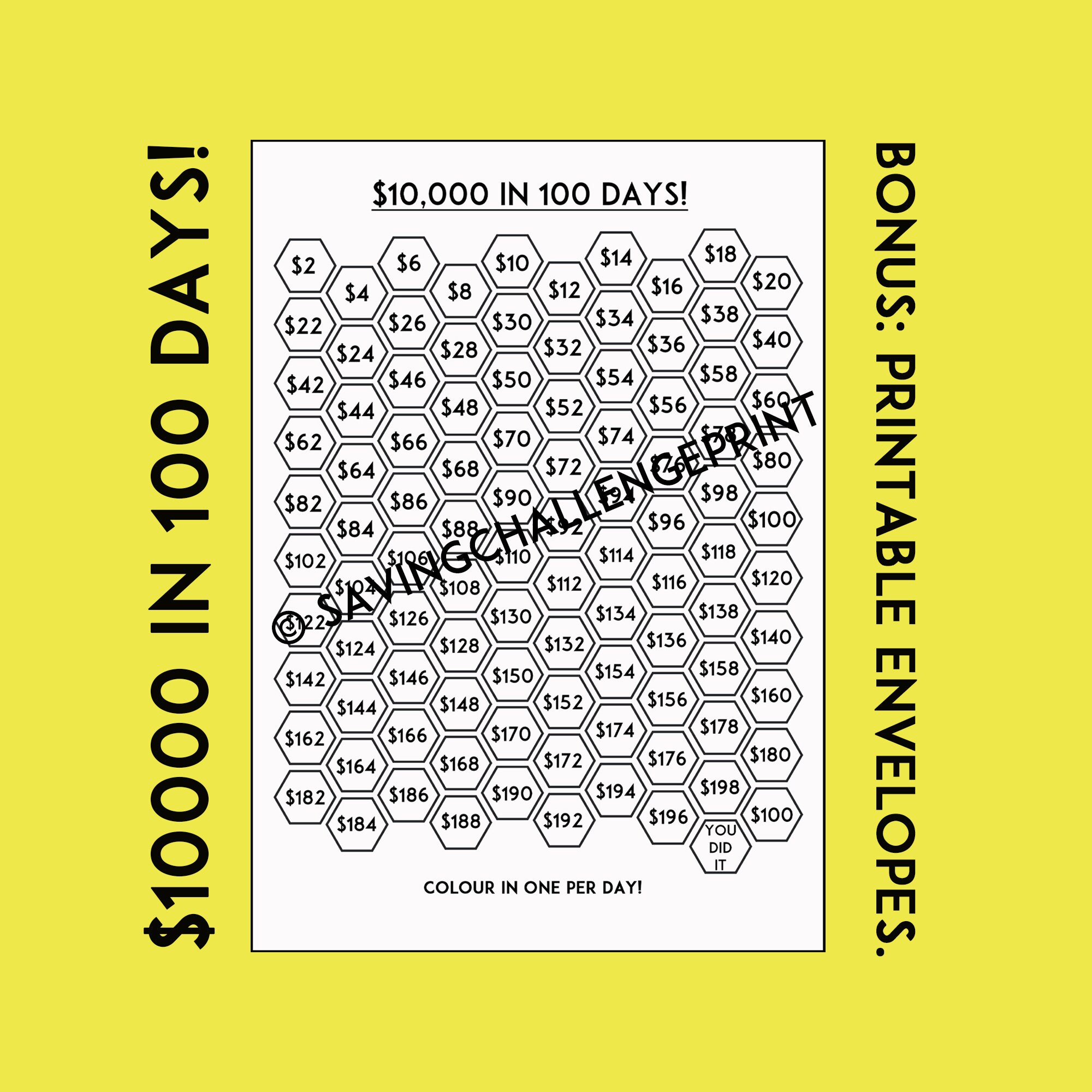 10,000 Money Saving Challenge Printable With Printable Envelopes | Save ...