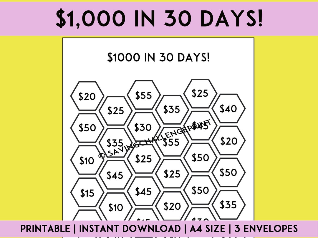 1,000 Savings Challenge | 3 Printable Envelopes | 1,000 Money Saving ...