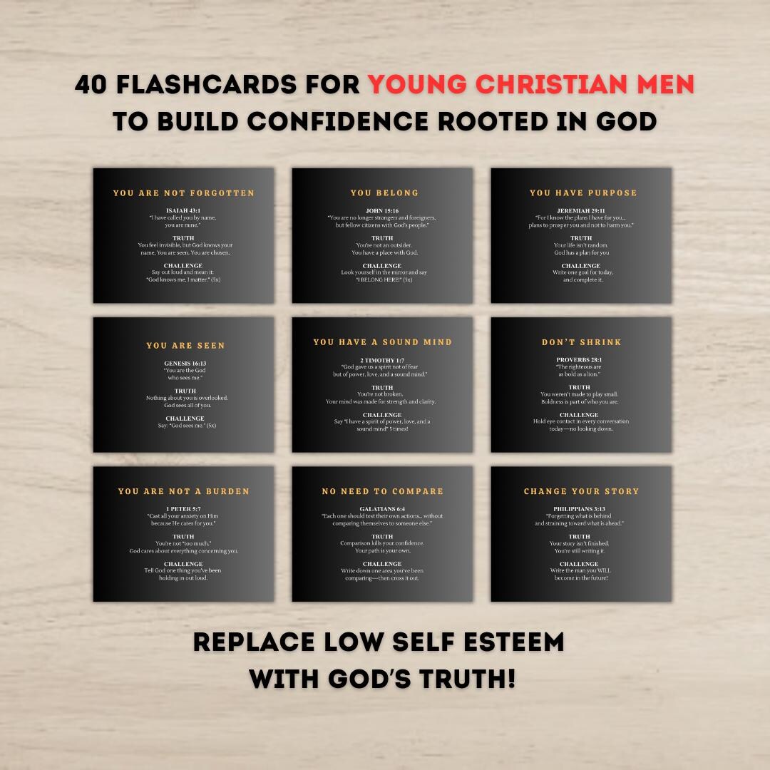 Christian Self Esteem Flashcards for Young Men | 40 Flashcard ...
