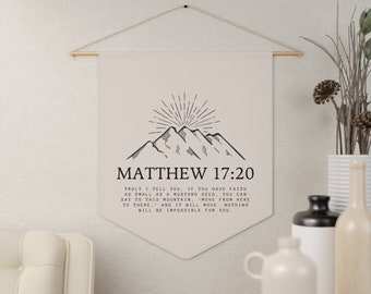 Matthieu 17:20 fanion mural chrétien - décoration murale de versets de la Bible - oeuvre d'art pour le salon - tapisserie de Jésus-Christ - cadeau de fête des mères