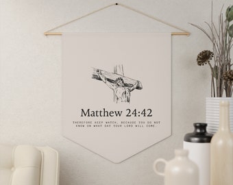 Matthieu 24:42 fanion mural chrétien - décoration murale de versets de la Bible - oeuvre d'art pour le salon - tapisserie de Jésus-Christ - cadeau de fête des mères