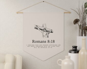Romains 8:18 fanion mural chrétien - décoration murale de versets de la Bible - oeuvre d'art pour le salon - tapisserie de Jésus-Christ - cadeau de fête des mères