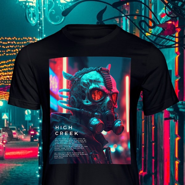 T-Shirt Neon Samurai Cyberpunk - T-shirt graphique noir pour hommes - Mode streetwear inspiré du Japon