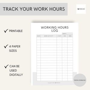 Timer Tracker | Daily Work Log | Employee Timesheet | Work Activity Log | Work Log Printable | Timesheet Card | Time Tracker | Editable