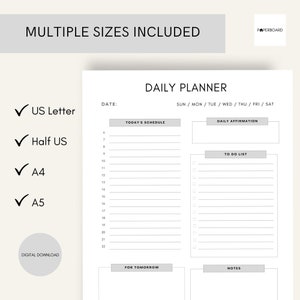 Minimalist Planner | Printable Planner | Daily Schedule Printable | Daily Planner | A4 | A5 | US Letter | Digital Daily Planner | GoodNotes