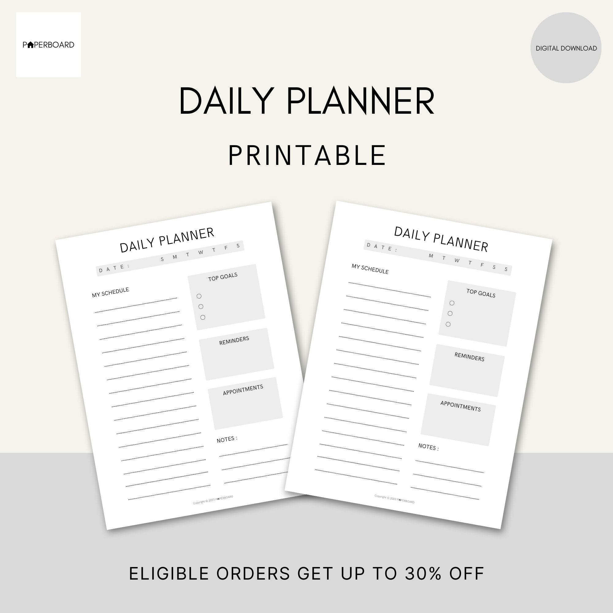 Daily Schedule Planner Printable Planner Sunday and Monday Start ...