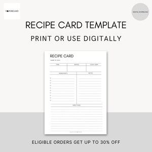 Editable Recipe Card | Recipe Card Template | Blank Recipe Card | Recipe Card Printable | Digital Recipe Card | Printable | Minimalist