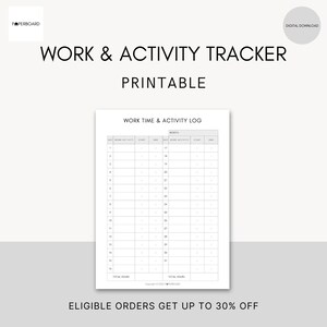 Employee Timesheet | Work Activity Log | Timer Tracker | Work Log Printable | Timesheet Card | Time Tracker | Editable | Activity Log