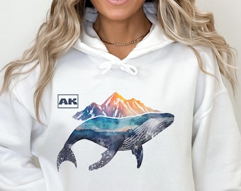 Unisex Alaska Hooded Sweatshirt, Alaska whale shirt, Alaska whale hoodie, Whale love hoodie, Whale gift, Alaska souvenir, Alaska gift