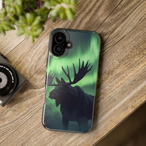 Moose Magsafe Magnetic Tough iphone case northern lights phone case iphone 16-13 cases aurora borealis moose lover gift