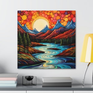 Fjord Sunset canvas wrap wall art, Alaska sunset wall art, Mountain sunset wall art, Coastal mountain sunset wall painting art