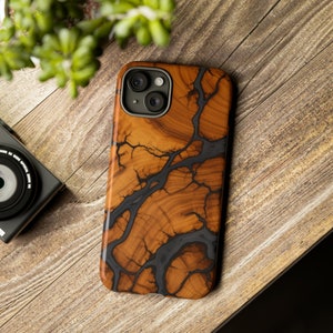 Electrocuted Wood Grain Tough iPhone Cases, Men's Wooden Phone Case, Wood Epoxy Print, New iPhone Gift