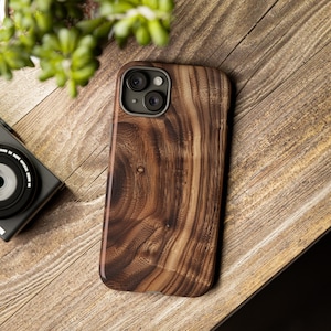 Walnut wood print tough phone case iPhone 8-15 cases protective polycarbonate case dark wood grain phone case iphone wood grain nerd case