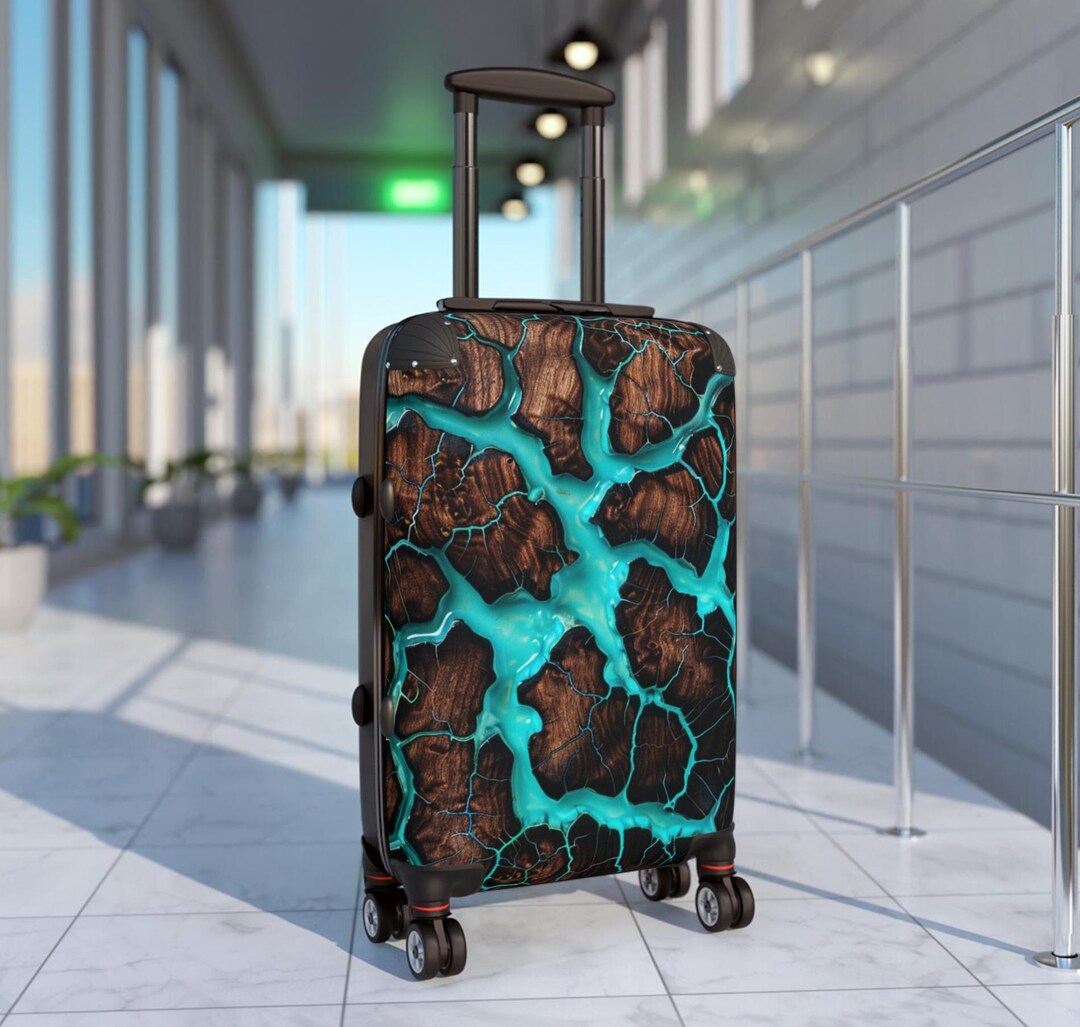 Valise de voyage à couverture rigide imprimée époxy en bois brûlé, système  de verrouillage intégré Roues pivotantes à 360 degrés Poignée réglable