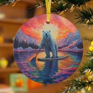 Polar Bear Glass Ornaments, paddle board gift, funny polar bear gift, cute polar bear gift, ornament, christmas, polar bear, gift