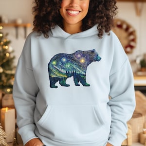 Unisex Bear Sweatshirt, Starry night bear hoodie, Bear lover hoodie, Alaska gift, Alaska souvenir, Northern lights gift, van gogh hoodie