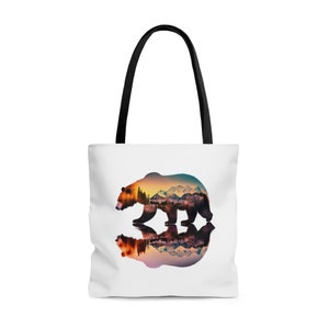 Bear tote bag, Alaska bear tote, Beart shopping bag, Alaska tote bag, Mountain sunset tote, Alaska cruise tote, Alaska cruise shopping bag