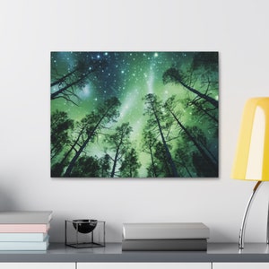 Northern Lights Canvas Gallery Wrap, Aurora Borealis Forest, Alaska winter forest wall print, northern lights wall art