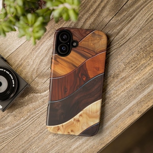 Tough iPhone Cases, iPhone 16, 15, 14, 13 cases wood grain exotic wood grain printed polycarbonate protective phone case