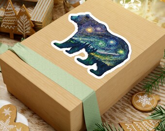 Bear sticker, bear lover sticker, aurora borealis sticker, northern lights sticker, alaska sticker, bear lover gift, bear gift
