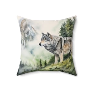 Wolf gesponnenes Polyester Quadratisches Kissen, Wolfkissen, Wolfliebhaber, Wolfliebhabergeschenk, Wolfgeschenk, wild lebendes Kissen, einsames Wolfgeschenk, einsamer Wolf, Kissen