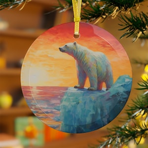 Polar Bear Glass Ornaments, polar bear ornament, polar bear gift, polar bear lover gift, bear ornament, christmas, glass ornament