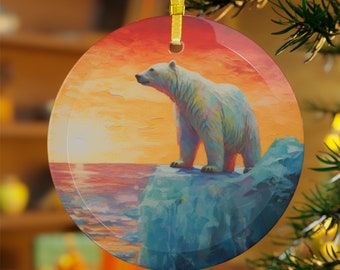 Polar Bear Glass Ornaments, polar bear ornament, polar bear gift, polar bear lover gift, bear ornament, christmas, glass ornament